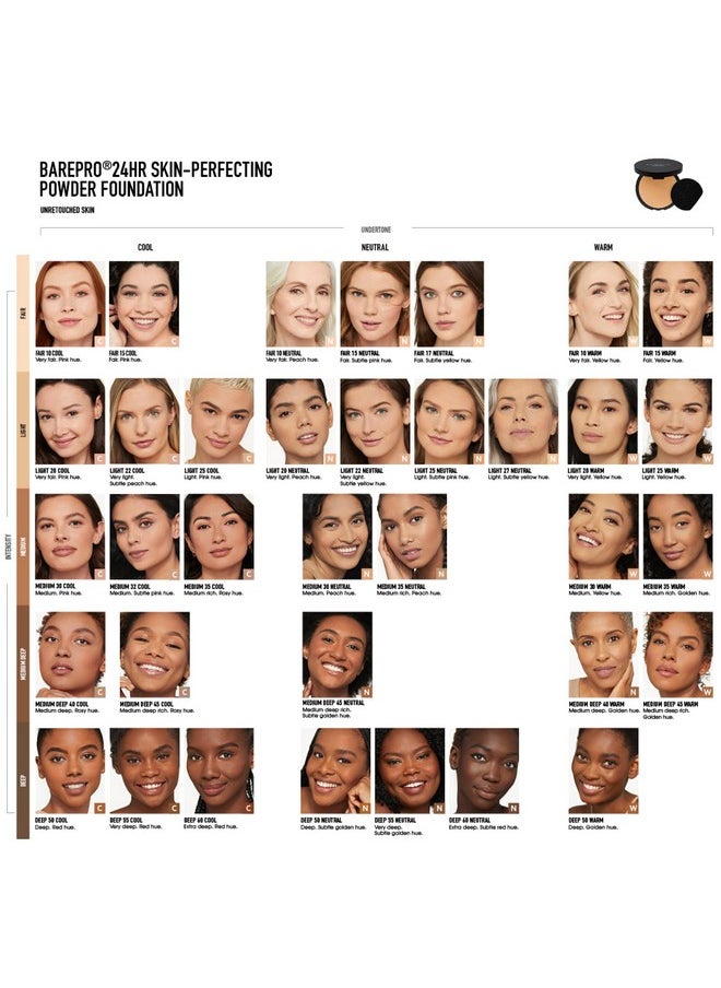 bareMinerals Barepro 24HR Skin-Perfecting Powder Foundation, Matte Pressed Powder Foundation Full Coverage with Plant-Based Squalene, Oil Control, Vegan - Light 25 Cool