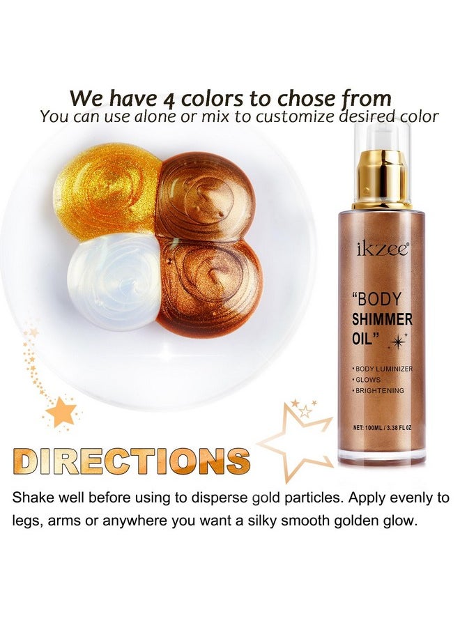 Body Shimmer Oil 100ml, Moisturizing Long Lasting Body Luminizer Face Brighten, Waterproof Liquid Illuminator Body Glow, Shimmer Body Glitter Oil Highlighter Summer Glowing Makeup (#03 Bronze Gold)
