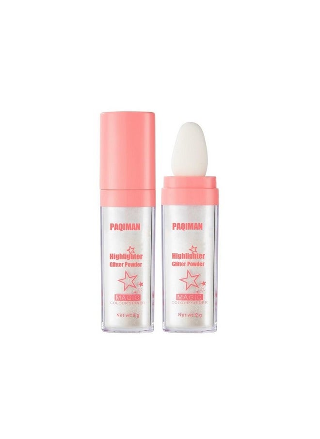 Glitter Powder Highlighter Makeup, Body Brightens the Natural Three-dimensional Face Blusher Patting Powder Highlighter. (01# White moonbeam)