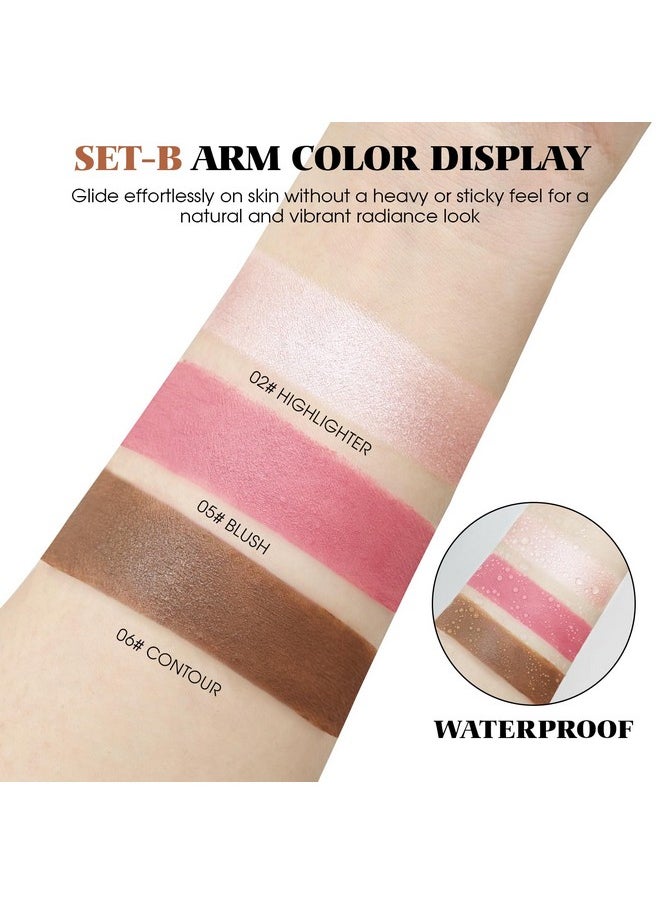 LSxia 3Pcs Cream Contour Stick Makeup Kit - Cream Blush Stick Highlighter Stick Contour Bronzer Stick for Cheeks, Waterproof Long Lasting Blendable, Contour Stick Trio for Face Makeup (#02, 05, 06)