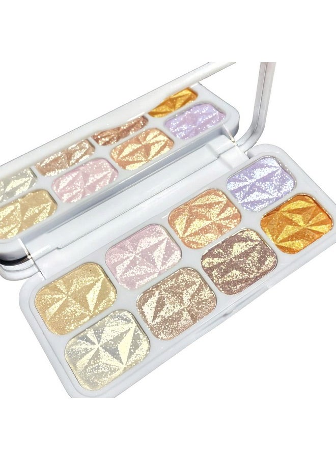 SUMEITANG 8 Colors Face Highlighter Makeup Palette，Shimmer Glitter Multichrome Highlight Powder，All Sparkling Shades Can Be layered or Worn Individually to Enhance and Brighten Your Face Features