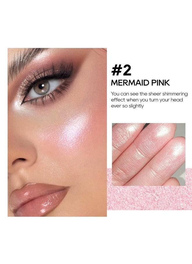 FREEORR Baked Pink Highlighter Powder Palette, Makeup Highlighter Powder Palette Sheer Shimmering Finish Face Highlighters Makeup Iluminadores de Maquillaje #02 Mermaid Pink