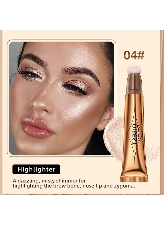 MEICOLY Liquid Highlighter Beauty Wand,Highlight Stick with Cushion Applicator,Lightweight Super Silky Cream Face Illuminator Highlight Make up,04 Pearl White