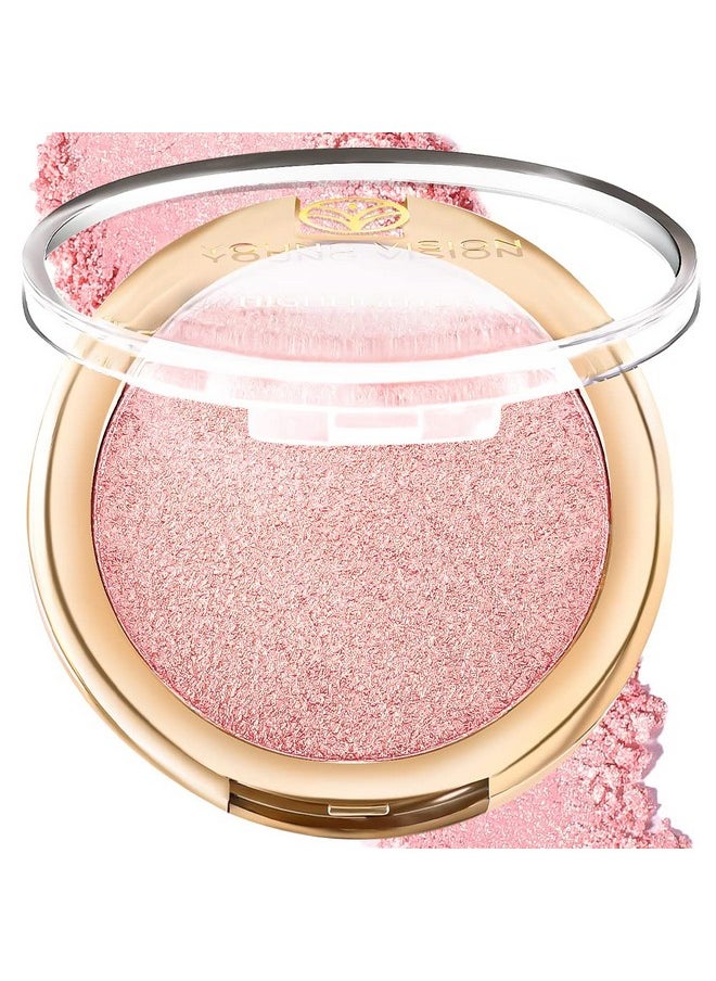YOUNG VISION Baked Highlighter Powder Palette, Sheer Pearl Shimmer Shades for Face Highlighter Makeup, Rose/Pink Blush Powder, Highly Pigmented Iluminadores de Maquillaje, 0.19 Oz(Pack of 1)