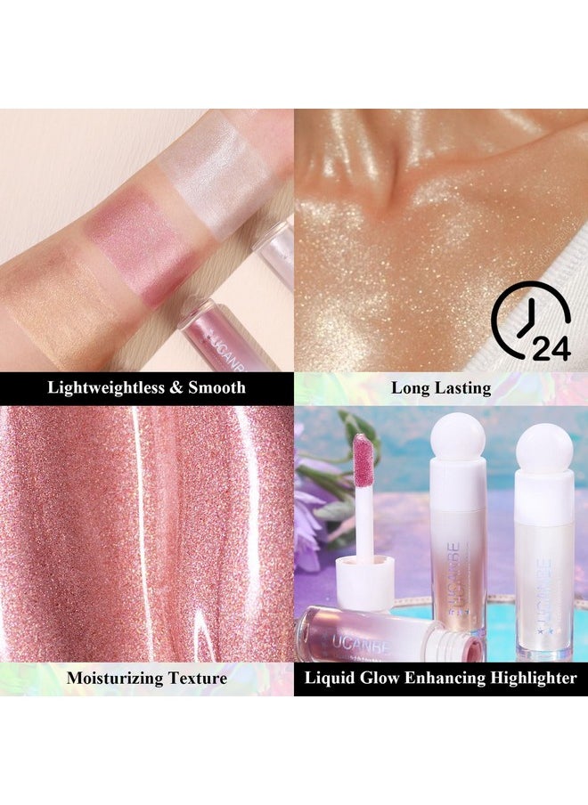 UCANBEMAKEUP 3-Pack Liquid Face Highlighter Makeup Set - Multifunctional Luminous Glow, Natural Radiance Sparkly Glitter Body Shimmer Liquid Luminizer Sticks - Suitable for Face, Eyes, Lips, and More