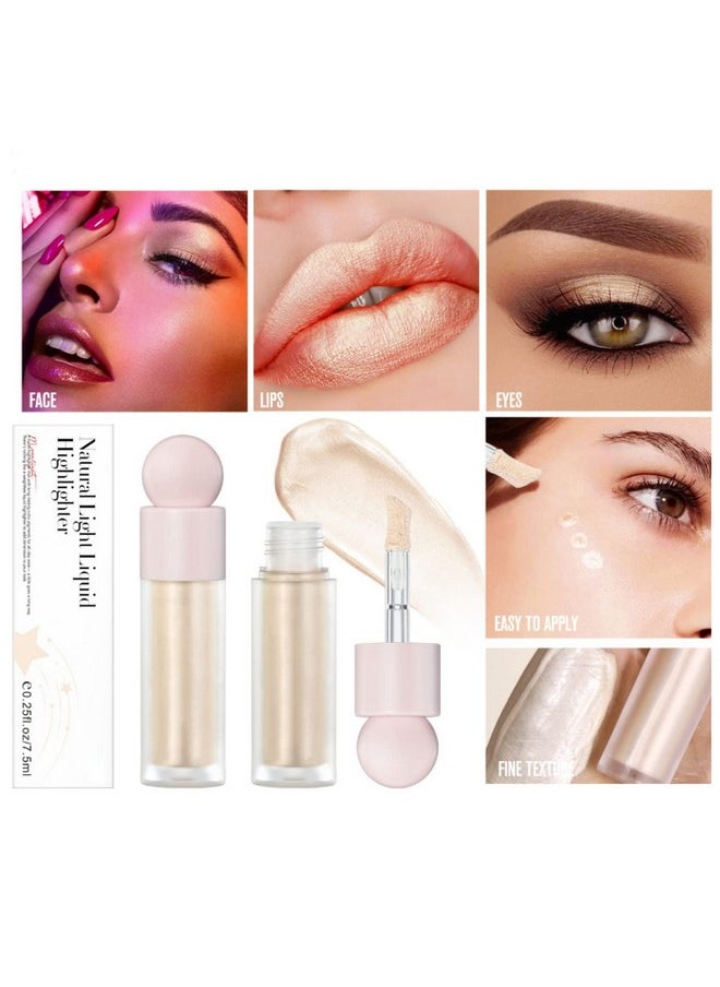 Hocossy Liquid Highlighter Natural Glow For Face & Body, Waterproof Moisturizing Light Liquid Luminizer For Long Lasting Shimmer, Contour Highlighter Stick Easy to Apply with Cushion Applicator