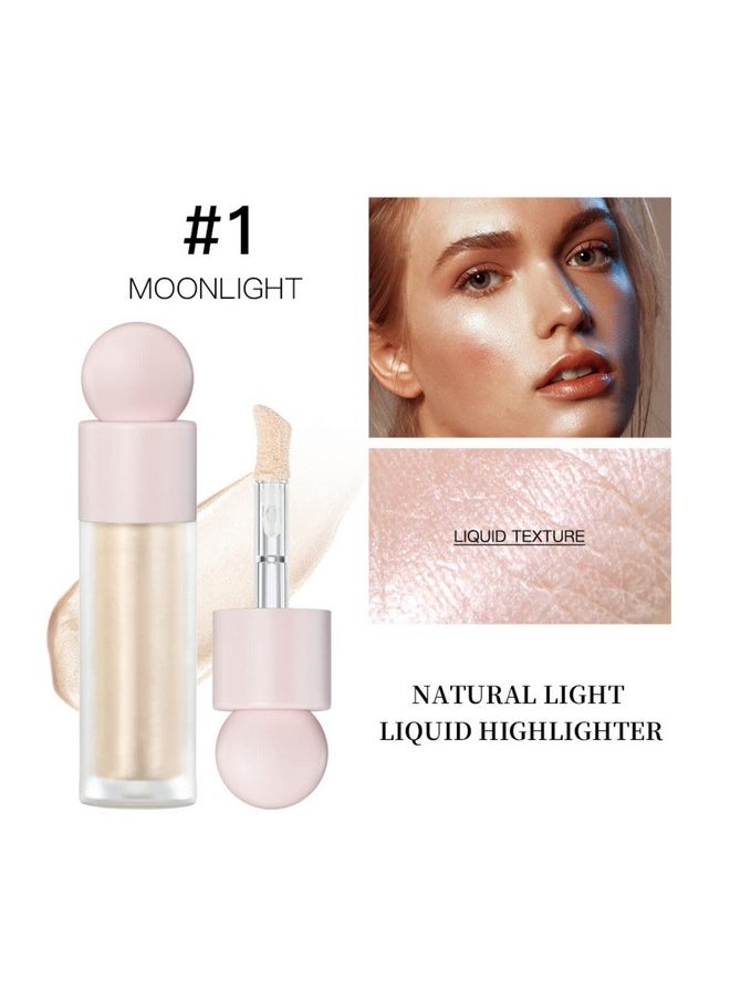 Hocossy Liquid Highlighter Natural Glow For Face & Body, Waterproof Moisturizing Light Liquid Luminizer For Long Lasting Shimmer, Contour Highlighter Stick Easy to Apply with Cushion Applicator