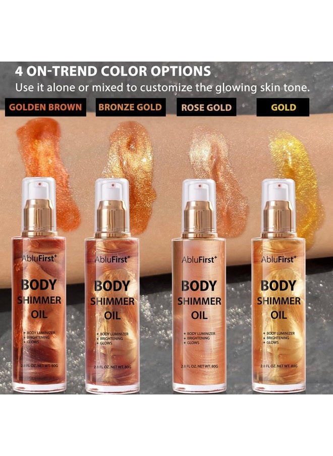 AbluFirst Shimmer Body Oil 100ml Face Glitter Summer Body Moisturizing Light Shimmering Glow Non-Sticky Party Body Luminizer and Illuminator Smooth (3.38 Fl Oz Pack of 1, Bronze Gold)
