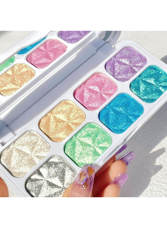 SUMEITANG 8 Colors Highlighter Makeup Palette，Shimmer Glitter Multichrome Highlight Powder luminizers，All Sparkling Shades Can Be layered or Worn Individually to Enhance & Brighten Your Face Features