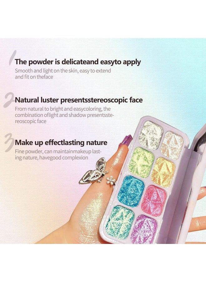 SUMEITANG 8 Colors Highlighter Makeup Palette，Shimmer Glitter Multichrome Highlight Powder luminizers，All Sparkling Shades Can Be layered or Worn Individually to Enhance & Brighten Your Face Features