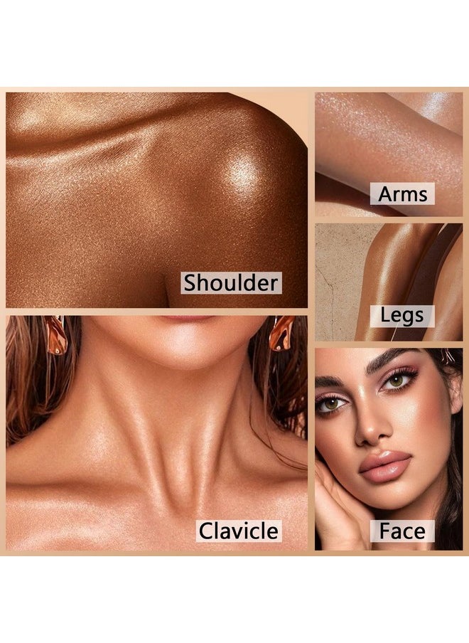 XIFEPFR Body Shimmer Oil, Rose Gold Face Brighten Glow Body Luminizer Highlighter Liquid Illuminator with Makeup Brush, Long Lasting Moisturizing Body Glitter Oil for Makeup (3.38 Fl Oz/#05)