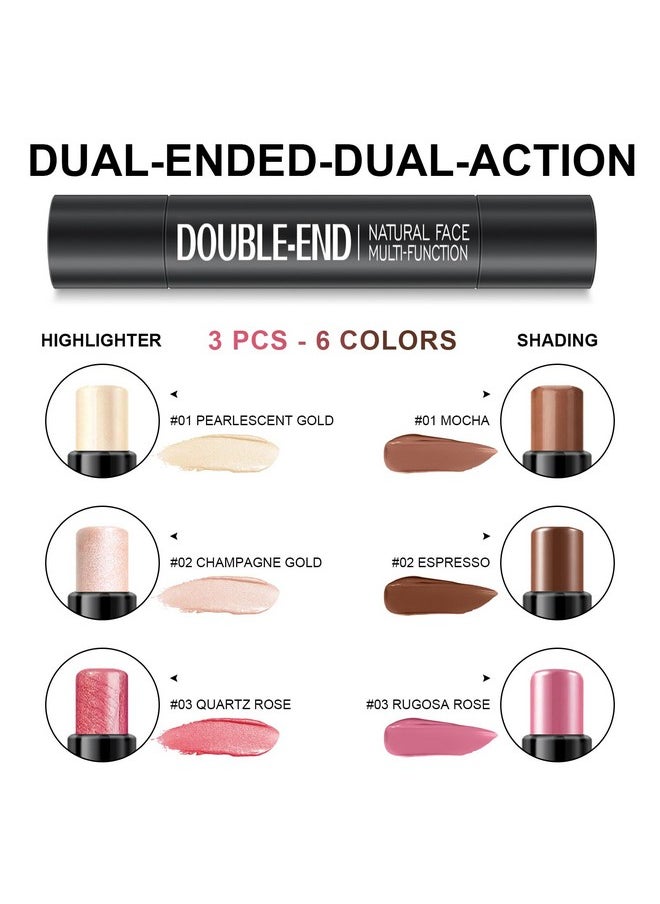 6 Colors Cream Contour Stick Makeup Kit, Shades with Highlighter Stick, Blush Stick and Bronzer Contour Stick for Sculpt the Cheeks, Long Lasting, Waterproof, Matte & Dewy Finish (SET A)