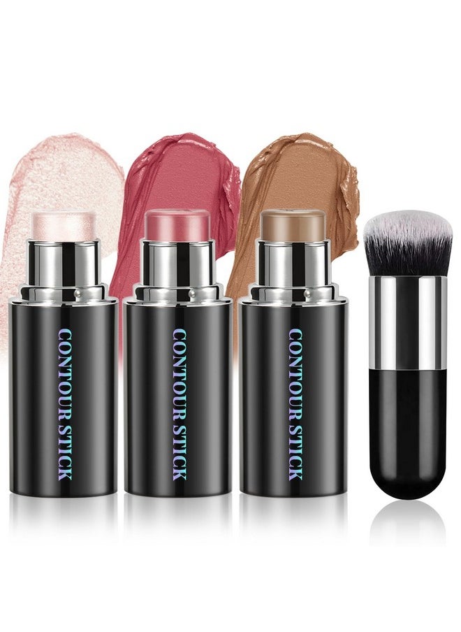 HOSAILY Face Contour Stick Set, Highlighter Stick & Bronzer Stick & Cream Blush Stick for Cheek Lip Tint, Long Lasting Blendable Lightweight Smooth Sculpted Face Stick Natural Dewy Makeup for All Skin