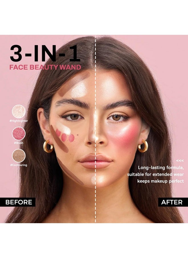 HOSAILY Face Contour Stick Set, Highlighter Stick & Bronzer Stick & Cream Blush Stick for Cheek Lip Tint, Long Lasting Blendable Lightweight Smooth Sculpted Face Stick Natural Dewy Makeup for All Skin