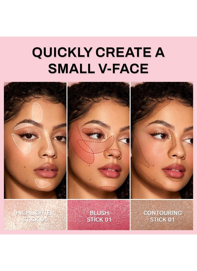 HOSAILY Face Contour Stick Set, Highlighter Stick & Bronzer Stick & Cream Blush Stick for Cheek Lip Tint, Long Lasting Blendable Lightweight Smooth Sculpted Face Stick Natural Dewy Makeup for All Skin