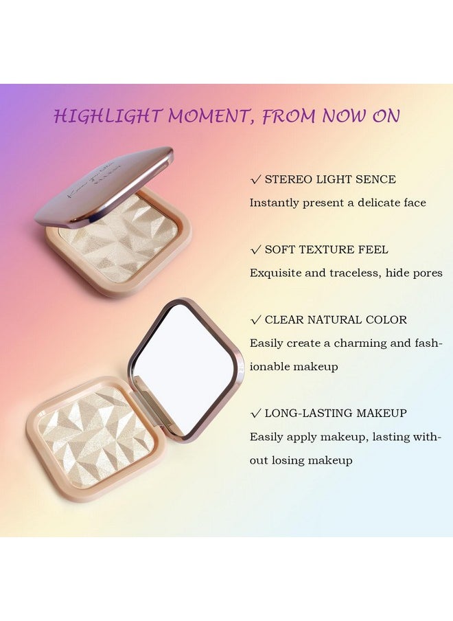 LSxia Highlighter Makeup Palette Shimmer Contour Palette Powder for Brighten Face Contour Gold Cheek Highlight Makeup,Long Lasting Highlighter Powder with Mirror for Illuminator Makeup(CHAMPAGNE GOLD)