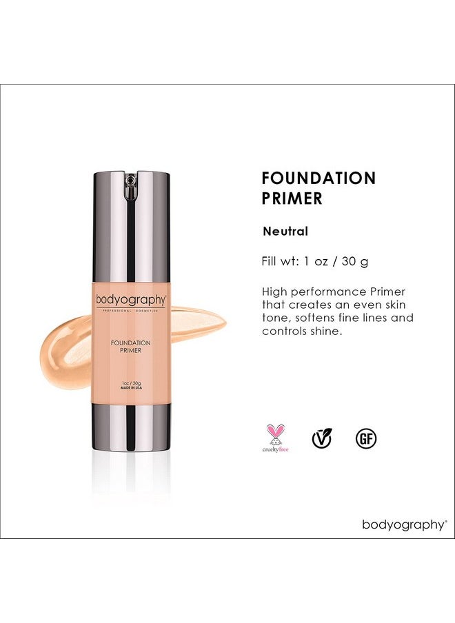 BODYOGRAPHY - Foundation Primer (Neutral): Flawless Anti-Aging Salon Makeup Primer w/Vitamin E, A, Jojoba, Grapeseed Oil | Control Shine | Gluten-Free, Cruelty-Free, 1 oz.