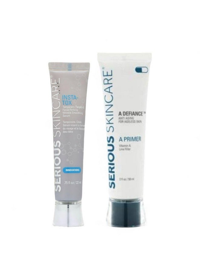 Serious Skincare - Instant Line, Wrinkle and Pore Filler for Face - Skin Tightening - INSTA-TOX Wrinkle Smoothing Serum .75 Fl Oz and A Primer Face Makeup Pore Minimizer - 2 Fl Oz. - Women and Men