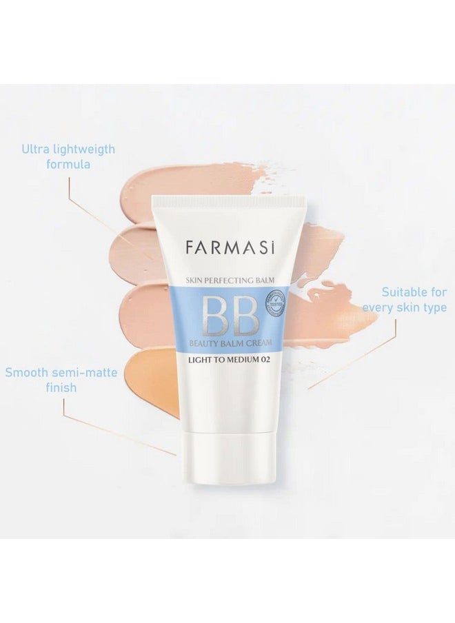 FARMASi Make Up BB Cream Beauty Balm, Full-Coverage Foundation, Concealer, Moisturizer BB Cream for All Skin Types, 1.7 fl. oz. / 50 ml (Light to medium)