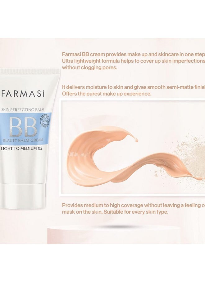 FARMASi Make Up BB Cream Beauty Balm, Full-Coverage Foundation, Concealer, Moisturizer BB Cream for All Skin Types, 1.7 fl. oz. / 50 ml (Light to medium)
