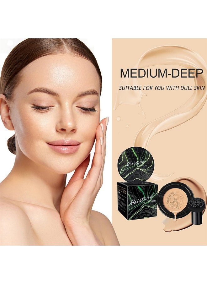 Mushroom Head Air Cushion CC Cream Strong Concealer, Moisturizing BB Cream Makeup Base Primer Even Skin Tone for All Skin Types, Face Makeup Cushion Foundation Long Lasting (Medium)