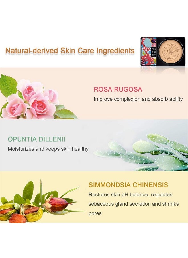 NUIBO Air Cushion CC Cream Mushroom Head, Moisturizing Concealer Makeup Base, Primer Liquid Foundation Long Lasting with Two Mushroom Makeup Sponges 【Natural】【Screw lid】