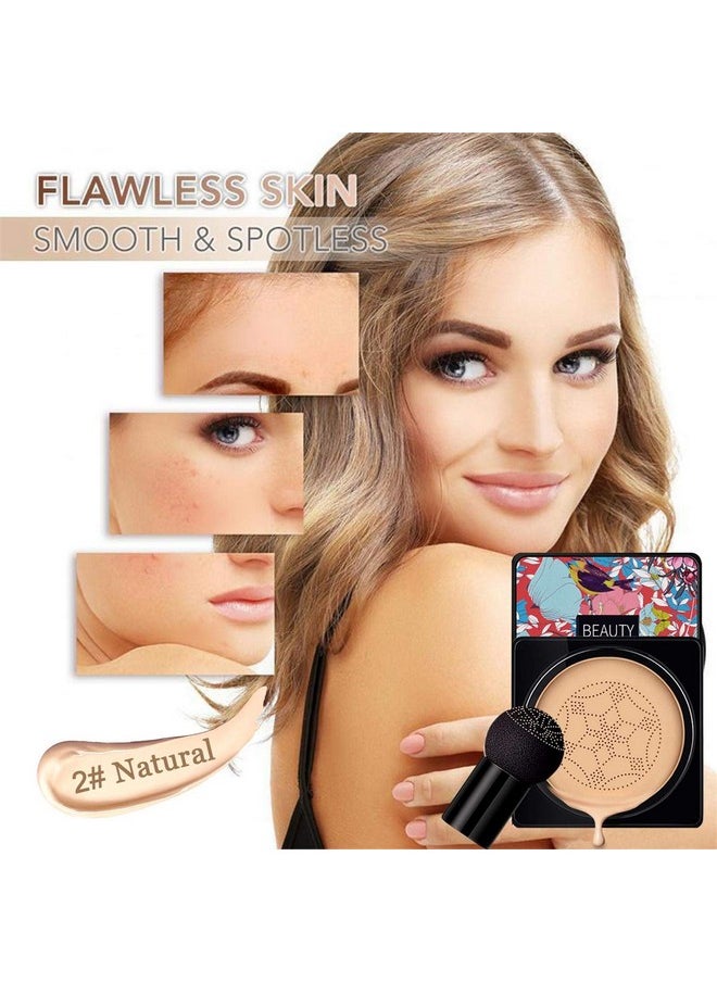 NUIBO Air Cushion CC Cream Mushroom Head, Moisturizing Concealer Makeup Base, Primer Liquid Foundation Long Lasting with Two Mushroom Makeup Sponges 【Natural】【Screw lid】