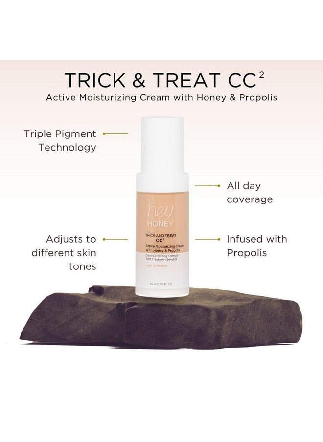 Hey Honey Trick and Treat CC Cream SPF 46 | Active Moisturizing Color Correcting Cream with Honey & Propolis | Best Cover For Rosacea, Skin Redness & Mature Skin | Cruelty-Free | 1 oz (Light-Medium)