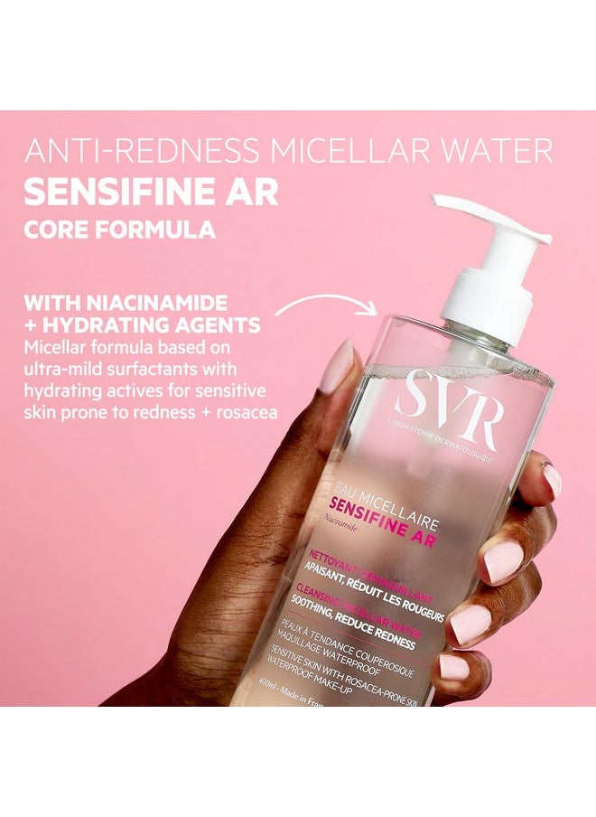 SVR Sensifine Micellar Water With Niacinamide. Soothing, Redness Relief Face Cleanser & Makeup Remover For Face, Eyes, Lips. Gentle, No Rinse Cleanser For Sensitive, Reactive Skin, 13.5 Fl.oz.