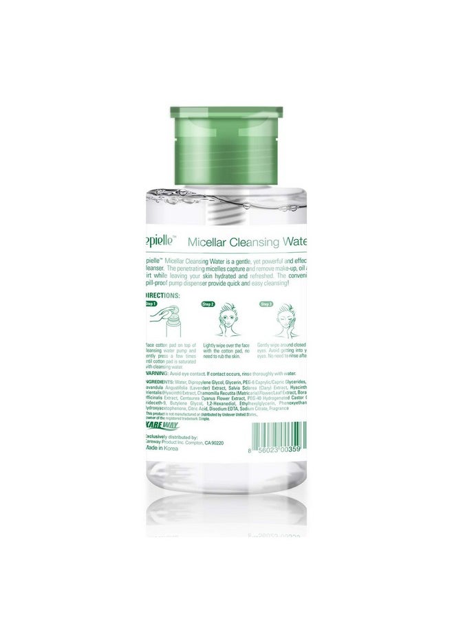 Epielle Micellar Cleansing Water | Makeup Remover for All Skin Types | Gently Cleanses Skin | 8 Fl Oz (1 Pack) | Ideal for Beauty Gifts, Spa Days, Gift Sets | Korean Skincare