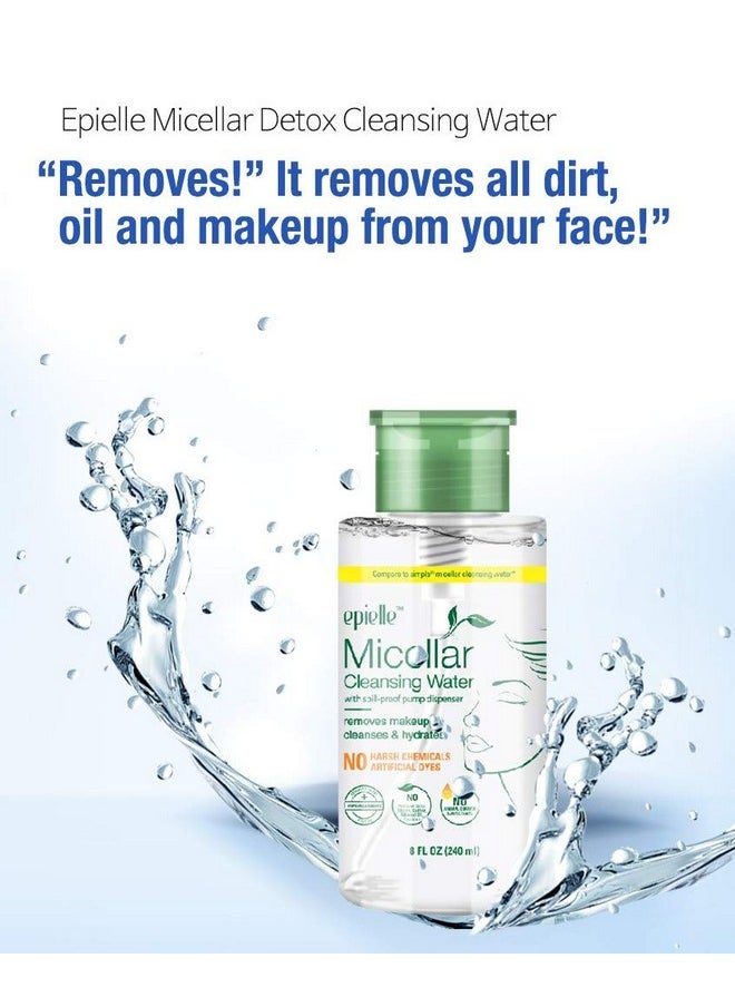 Epielle Micellar Cleansing Water | Makeup Remover for All Skin Types | Gently Cleanses Skin | 8 Fl Oz (1 Pack) | Ideal for Beauty Gifts, Spa Days, Gift Sets | Korean Skincare