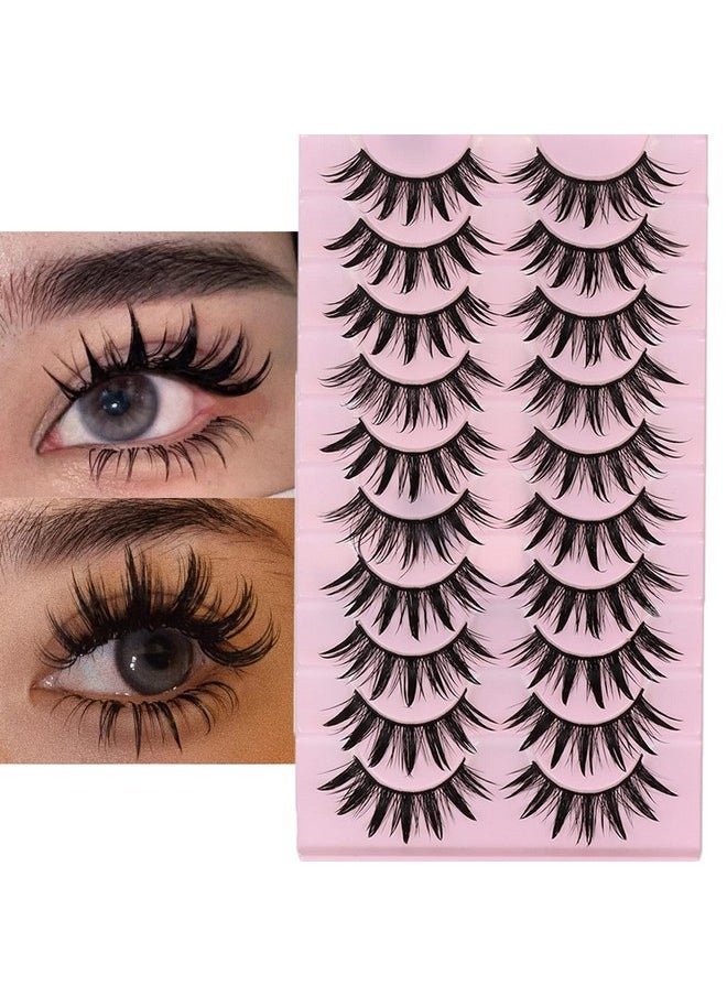 DSLONG 10 Pairs Manga Lashes Wet Look Lashes Effect Cat Eye Lashes Extension Spiky Mink Lashes Japanese Cosplay Styles Anime Fake Eyelashes Reusable