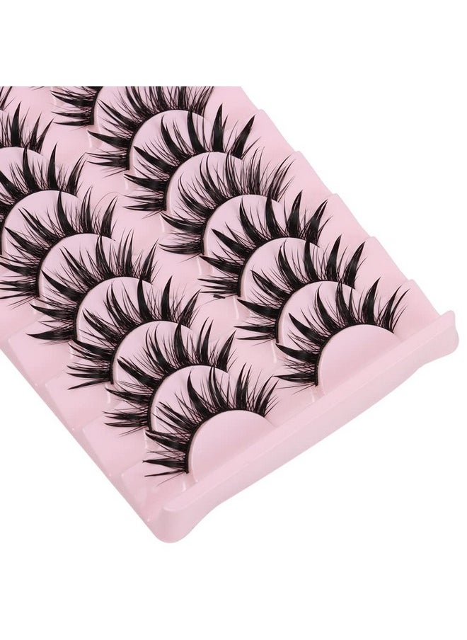 DSLONG 10 Pairs Manga Lashes Wet Look Lashes Effect Cat Eye Lashes Extension Spiky Mink Lashes Japanese Cosplay Styles Anime Fake Eyelashes Reusable