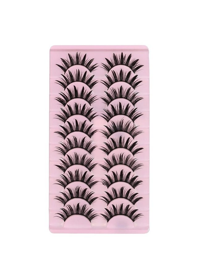 DSLONG 10 Pairs Manga Lashes Wet Look Lashes Effect Cat Eye Lashes Extension Spiky Mink Lashes Japanese Cosplay Styles Anime Fake Eyelashes Reusable