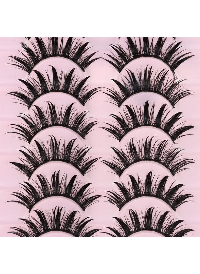 DSLONG 10 Pairs Manga Lashes Wet Look Lashes Effect Cat Eye Lashes Extension Spiky Mink Lashes Japanese Cosplay Styles Anime Fake Eyelashes Reusable
