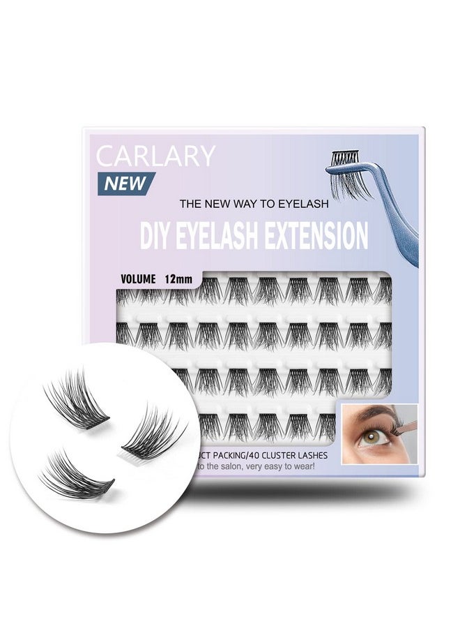 CarLary Lash Clusters, DIY Eyelash Extension, 40 Mini Glue Bonded Clusters Individual Lashes, Wispy Fluffy Reusable Artificial Natural Look for Cluster Lashes, C Curl Lashes Pack (Volume-12mm)
