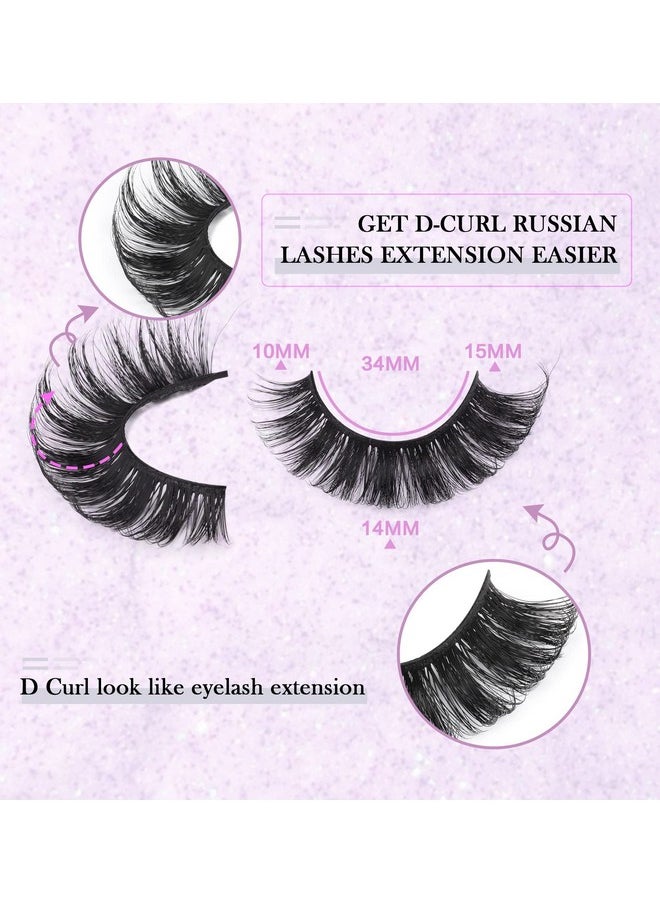 False Eyelashes Russian Strip Lashes Fluffy Fake Eyelashes Extension D Curl Wispy Handmade Soft Reusable 14 Pairs Lashes Pack
