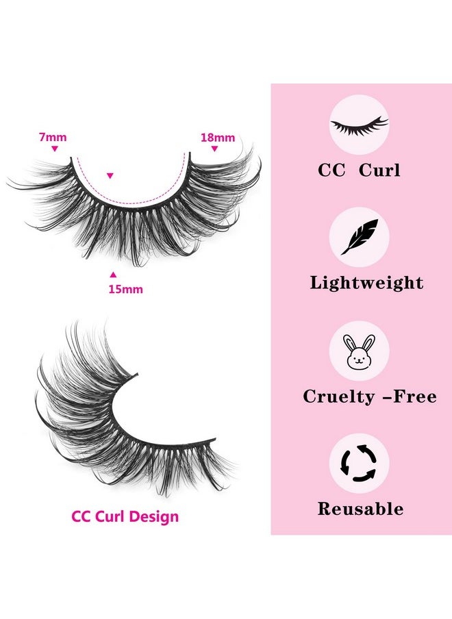 Wispy Mink Lashes Natural Eyelashes Spikes Lash Extensions Look Fluffy False Eyelashes 18mm Long Strip Lashes Cat Eye Eyelashes Fairy Look 7 Pairs Multipack by Geeneiya