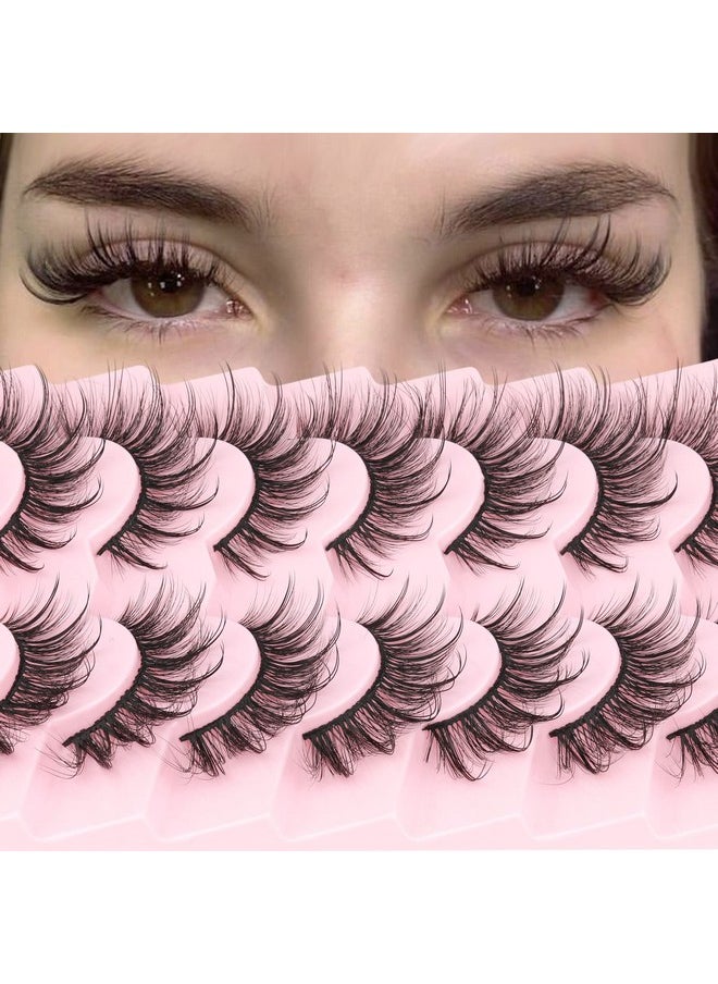 Wispy Mink Lashes Natural Eyelashes Spikes Lash Extensions Look Fluffy False Eyelashes 18mm Long Strip Lashes Cat Eye Eyelashes Fairy Look 7 Pairs Multipack by Geeneiya