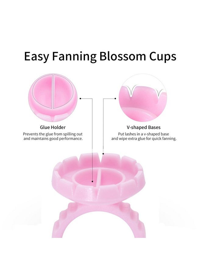 Miuffue 300 Pcs Glue Rings Smart Glue Holder for Eyelash Extensions, Easy Fanning Glue Cups for Volume Lashes, Pink