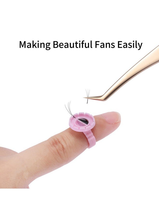 Miuffue 300 Pcs Glue Rings Smart Glue Holder for Eyelash Extensions, Easy Fanning Glue Cups for Volume Lashes, Pink