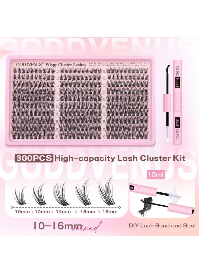 Lash Clusters Kit Wispy Eyelash Clusters Lashes Natural DIY Lash Extension Kit 10-16mm Cluster Eyelash Extensions Kit 300pcs C Curl Individual Lashes Cluster Eyelashes for Eyelash Extension Goddvenus