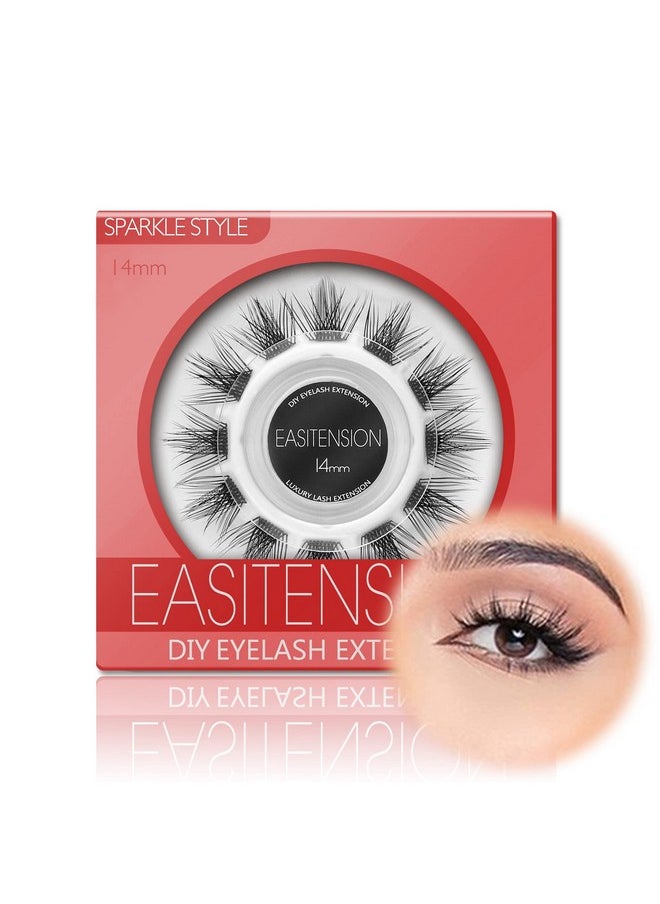 DIY Eyelash Extension, 3D Effect Individual Melt Flare Lash Cluster Natural Lashes Set, Home Eyelash Extension, D curl Lashes Pack 12mm,14mm (14MM-Sparkle)