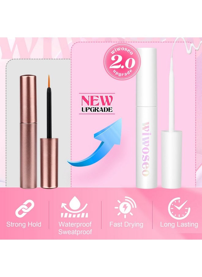 wiwoseo Natural Wispy Fluffy Lashes with Glue Cat Eyes Mink Lashes Clear Band Eyelashes with Glue Kit Russian Strip Lashes Natural Look False Eyelashes Extension Strip Lashes D Curly 7 Pairs Pack