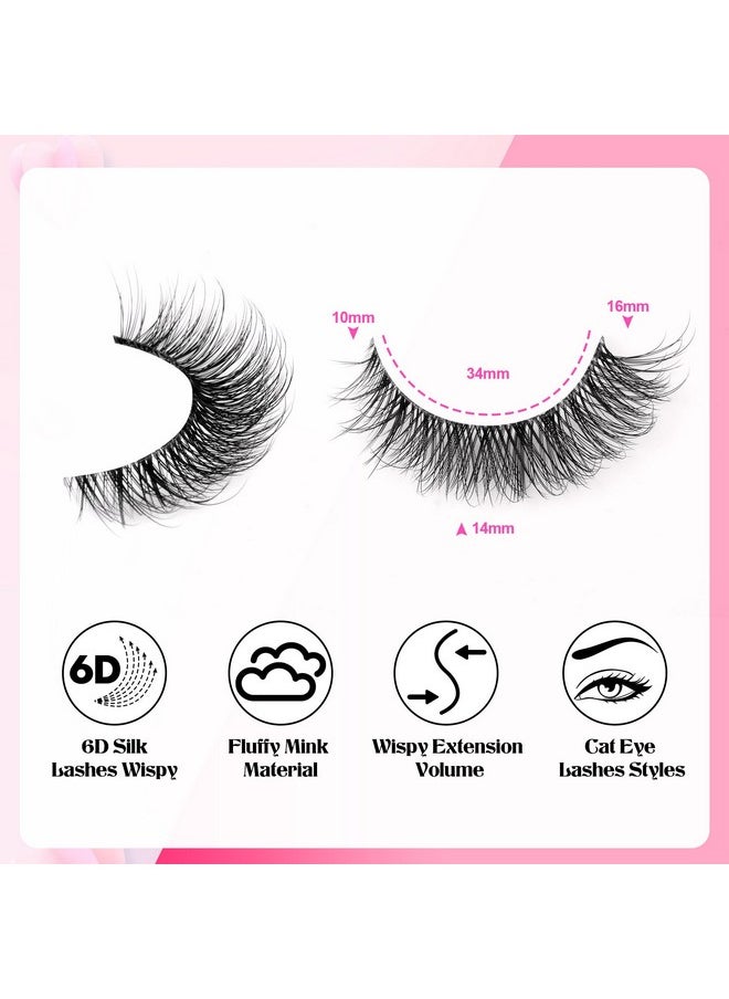 wiwoseo Natural Wispy Fluffy Lashes with Glue Cat Eyes Mink Lashes Clear Band Eyelashes with Glue Kit Russian Strip Lashes Natural Look False Eyelashes Extension Strip Lashes D Curly 7 Pairs Pack