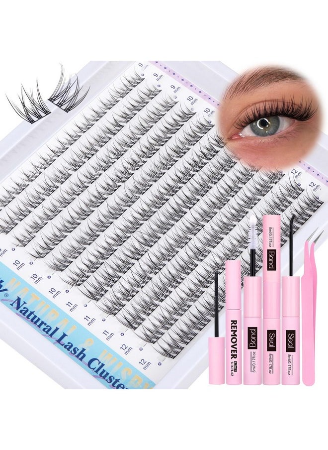 Natural Lash Clusters Kit DIY Lash Extension Kit Wispy Eyelash Extension Kit C Curl Individual Lashes Kit 9-12MM Short Eyelash Clusters with Lash Remover by Newcally