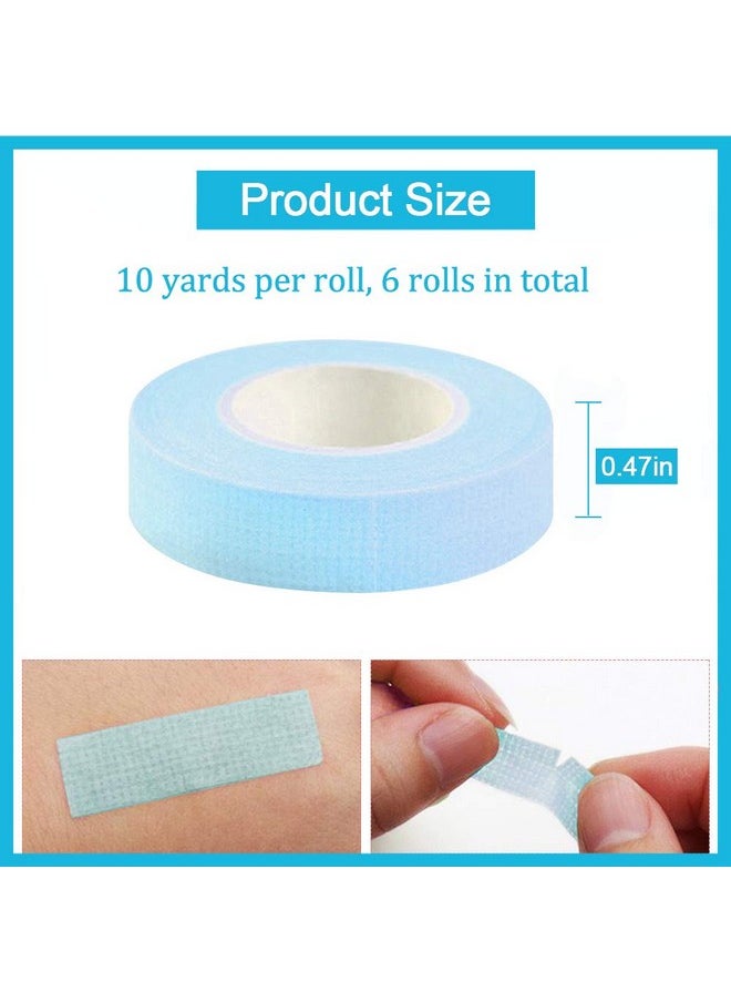 6 Rolls Eyelash Extension Tape EBANKU Adhesive Breathable Blue Lash Tape Micropore Fabric Under Eye Tape for Eyelash Extension Supply 10 Yard Each Roll (Blue)