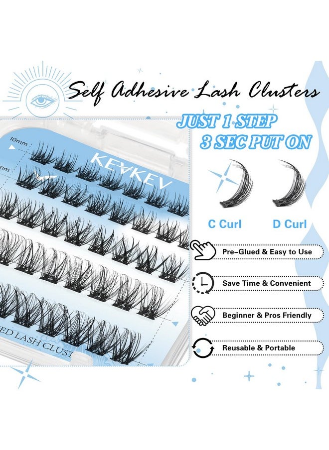 KevKev Self Adhesive Eyelashes 40Pcs Press On Lashes No Glue Needed Self Adhesive Lash Clusters Reusable Pre-Glued Eyelashes with Tweezers DIY Lash Extension Kit for Beginners (Misty, D-10-18mm)