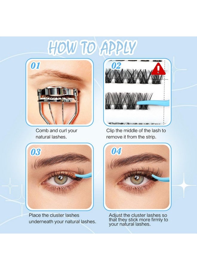 KevKev Self Adhesive Eyelashes 40Pcs Press On Lashes No Glue Needed Self Adhesive Lash Clusters Reusable Pre-Glued Eyelashes with Tweezers DIY Lash Extension Kit for Beginners (Misty, D-10-18mm)