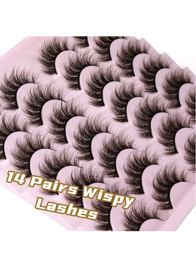 14 Pairs Wispy Mink Lashes Fluffy Eye Lashes Natural Look 5D Volume 16mm Fake Eyelashes Pack by TNFVLONEINS